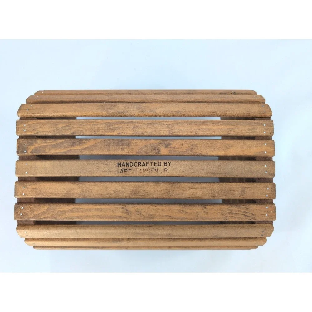 Vintage Wooden Slat Basket Brown Handcrafted Bow Detail